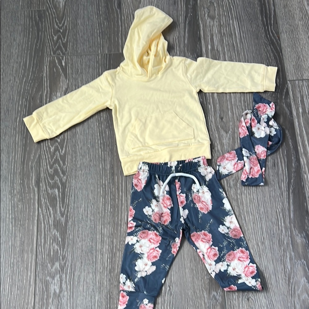 Yellow Hoodie and Floral Pants Set